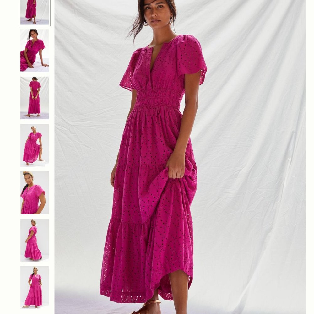 Anthropologie Maeve Somerset eyelet maxi dress in fuschia size S